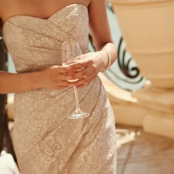 David’s Bridal Rose Gold METALLIC Strapless Maxi Lace Dress NWT - Picture 13 of 13